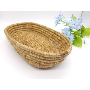 Vintage Papago Basket 13" Woven Tohono O'odham Oval Tray Shallow Basket